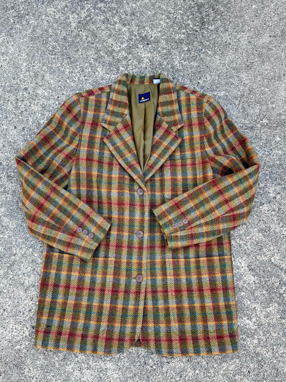 Vintage Lizsport Liz Claiborne 100% Wool Plaid Blazer Size 8